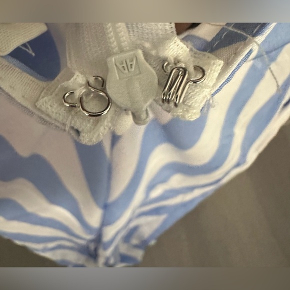 Light Blue Open Back Halter Tie Neck Zipper Closure Striped Detail Maxi Dress - Picture 11 of 17